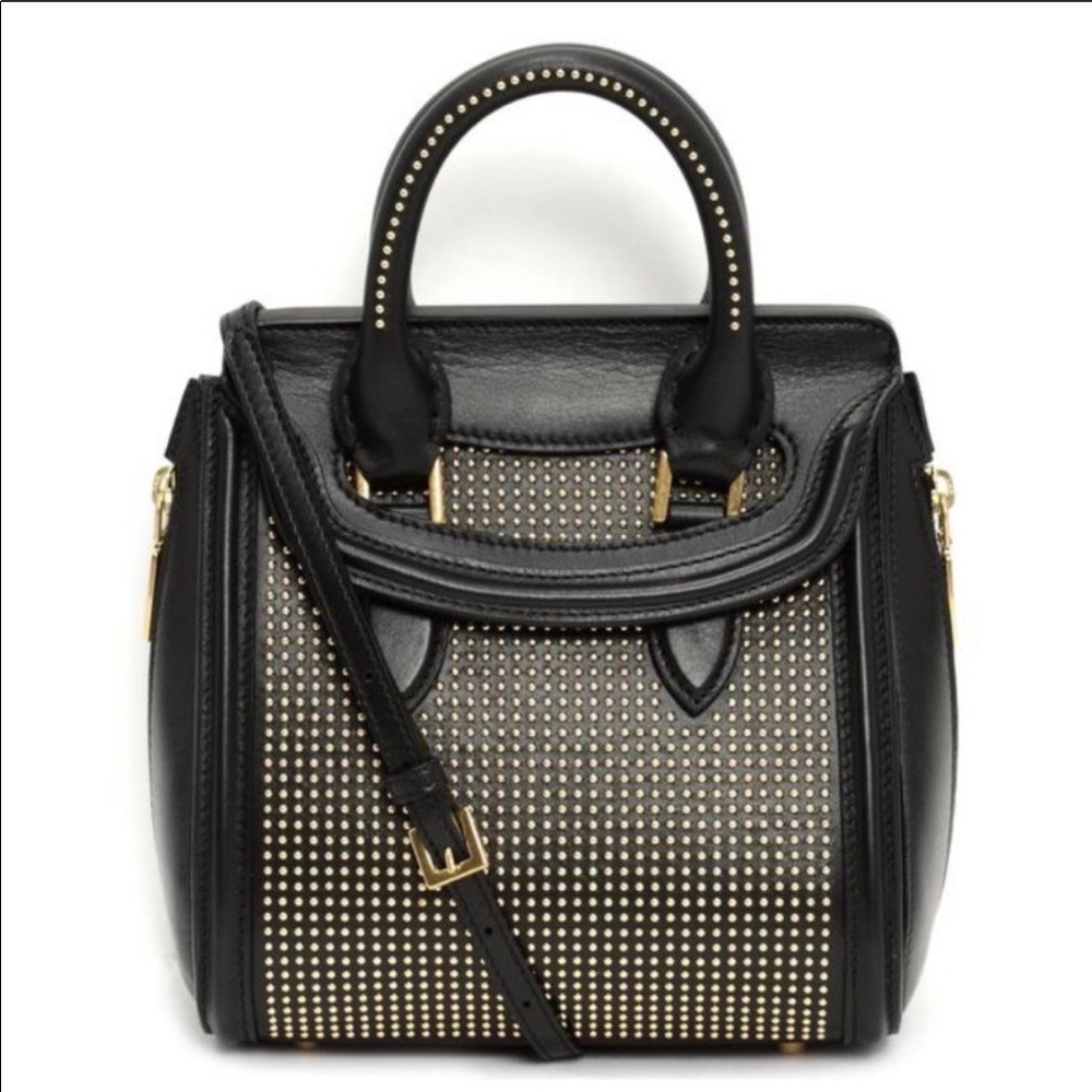 Alexander McQueen Leather Mini Heroine Black Gold Studded Tote - Picture 3 of 16